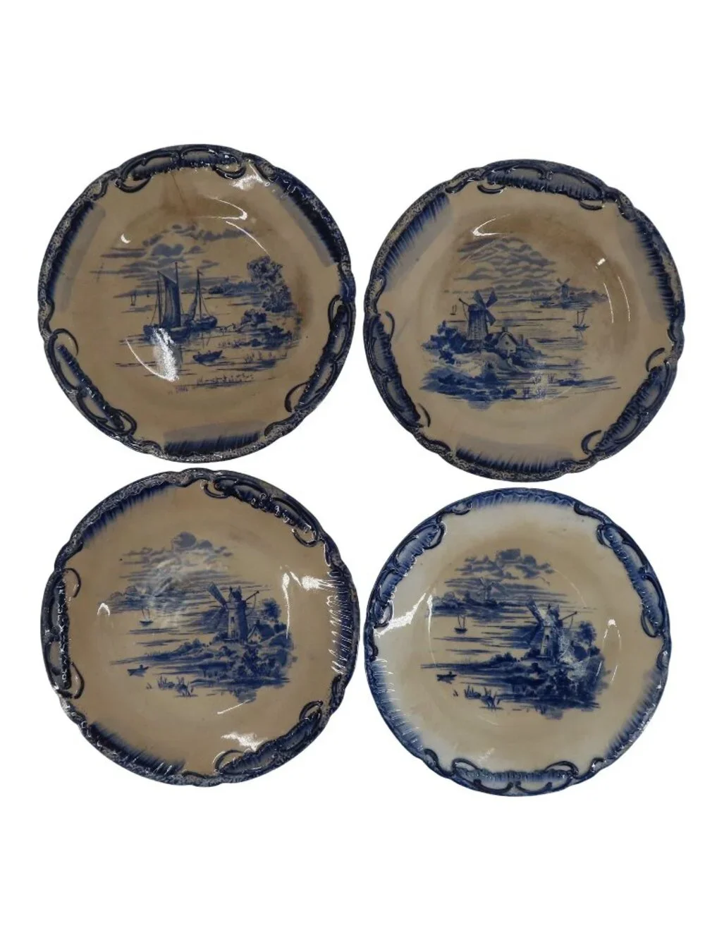 Empire Works Stoke On Trent Windmill Sailboat Scene Plates 6.6in 6.3in England